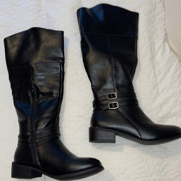 Women’s black wide calf knee boots new never worn - Picture 1 of 10